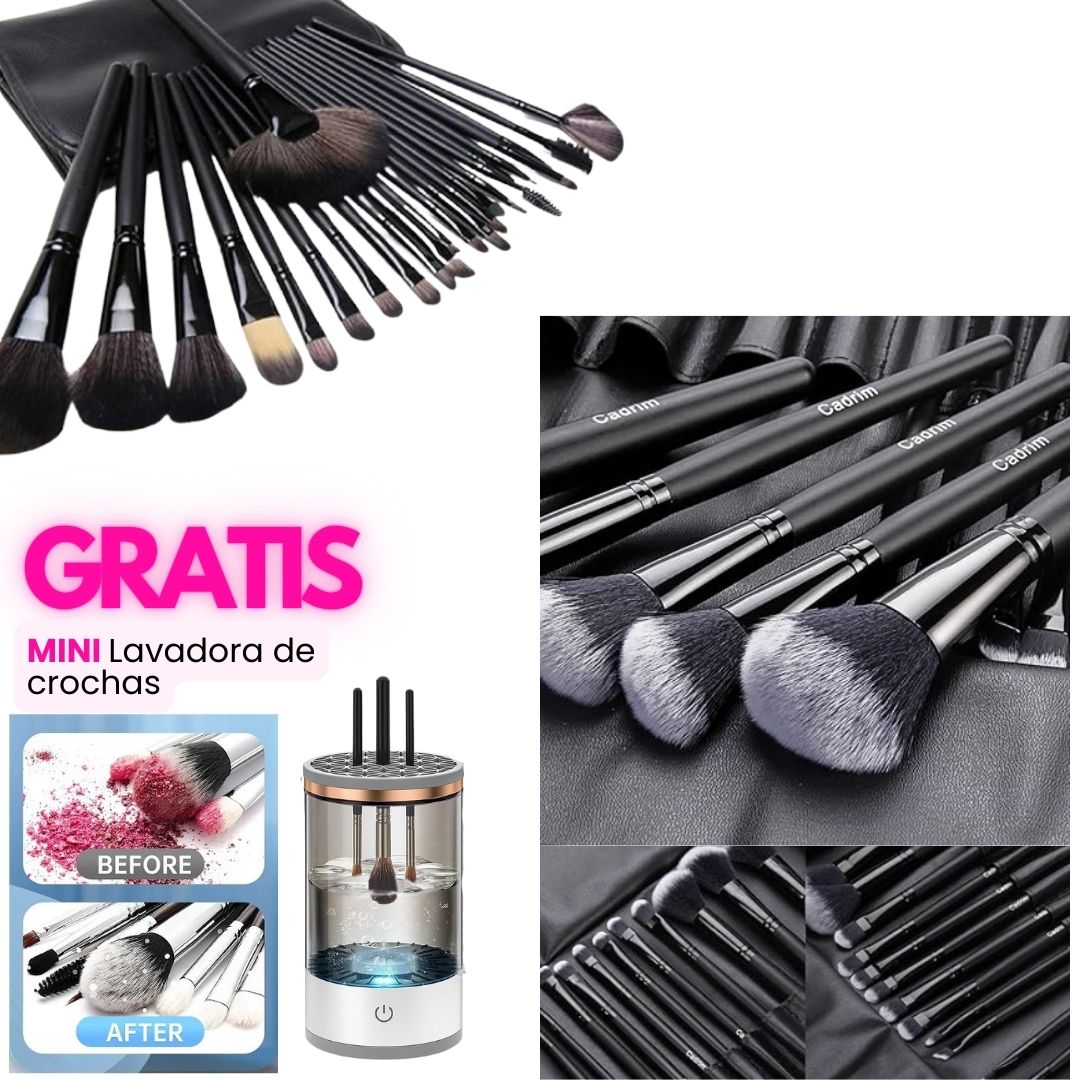 ProBrush™ - Set x 24 Brochas Profesionales con Estuche de Cuerina + Lavadora de Brochas GRATIS"