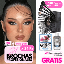 ProBrush™ - Set x 24 Brochas Profesionales con Estuche de Cuerina + Lavadora de Brochas GRATIS"