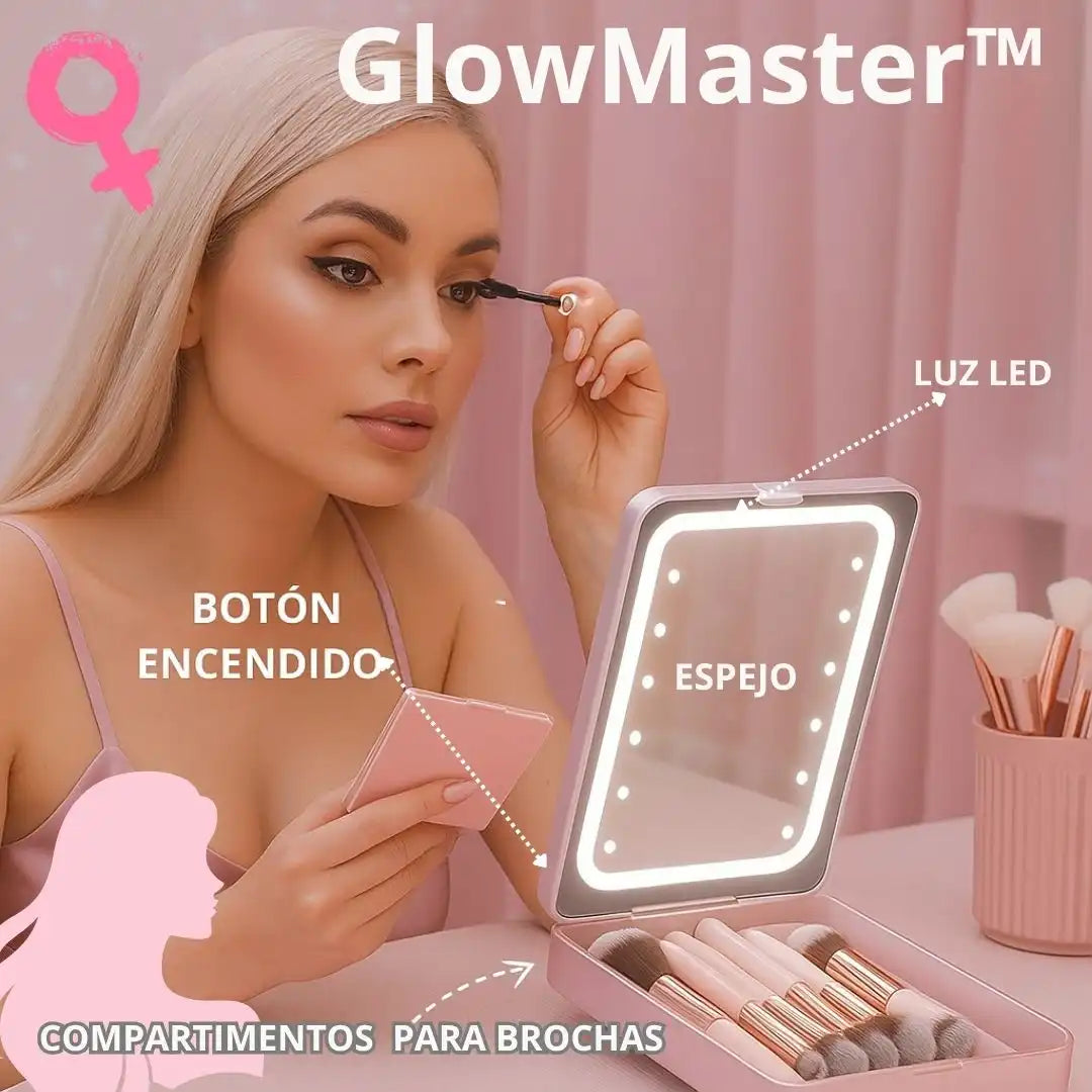 GlowMaster™ - Espejo LED 360° Recargable + Brochas Gratis
