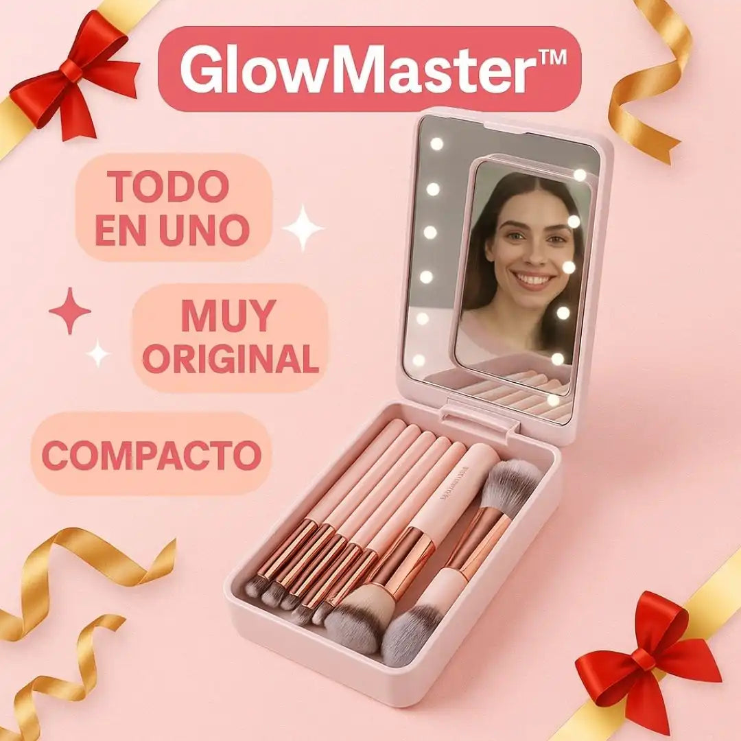 GlowMaster™ - Espejo LED 360° Recargable + Brochas Gratis