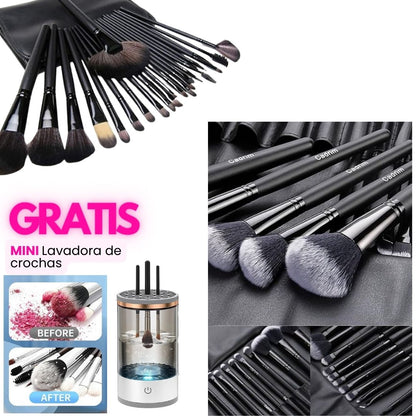 ProBrush™ - Set x 24 Brochas Profesionales con Estuche de Cuerina + Lavadora de Brochas GRATIS"