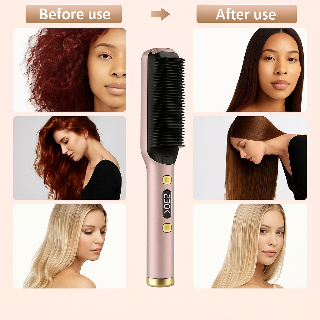 Tymo Right™ | Cepillo Alisador Portátil de Cerámica — Cabello Liso y Brillante en Minutos