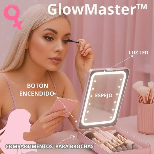 GlowMaster™ - Espejo LED 360° Recargable + Brochas Gratis